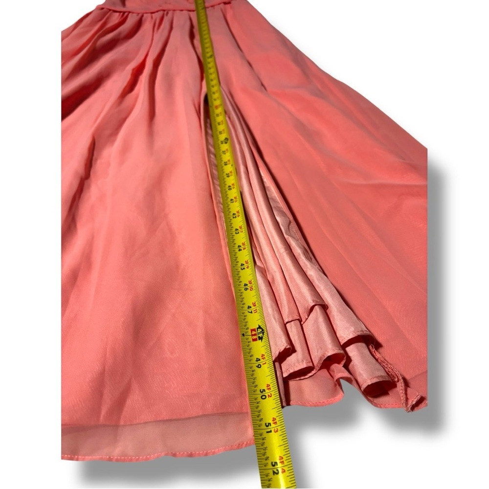 Azazie Coral Pink V-neck and Back High Slit Braided Waist Sleeveless Maxi Dress - Picture 11 of 16